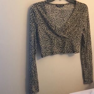 Cheater print long sleeve crop top